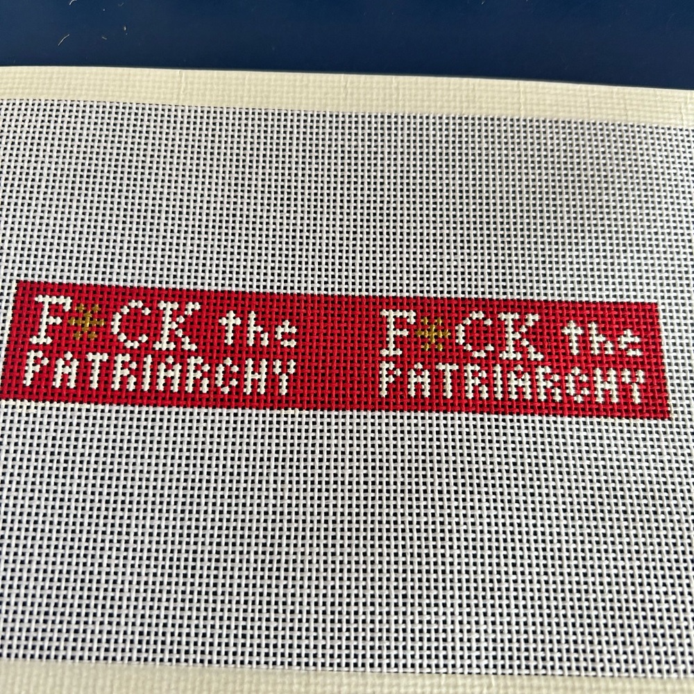 fight the Patriarchy needlepoint key chain canvas